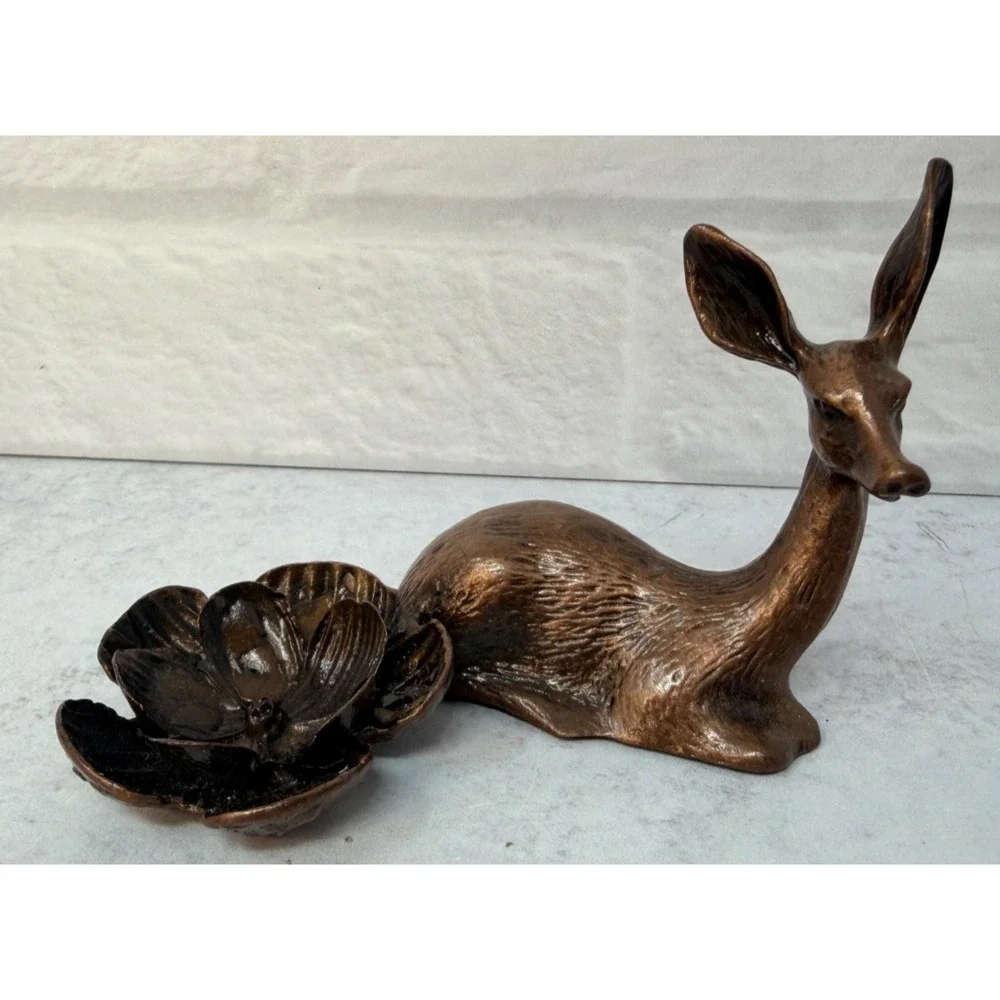 Bronze Deer Sphere Stand Small Crystal Ball Holder Spirit Animal Doe Altar Decor